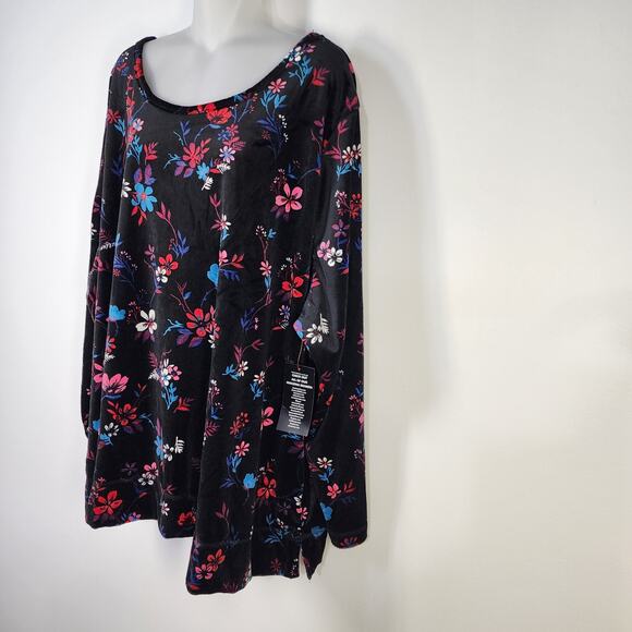 Woman Within Sweatshirt Tunic 3X Plush Velour Pullover Black Floral Long Sleeve - Picture 5 of 10